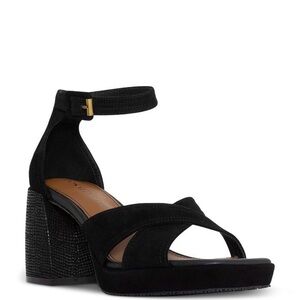 Donald J. Pliner Black Suede Block Heel Sandals